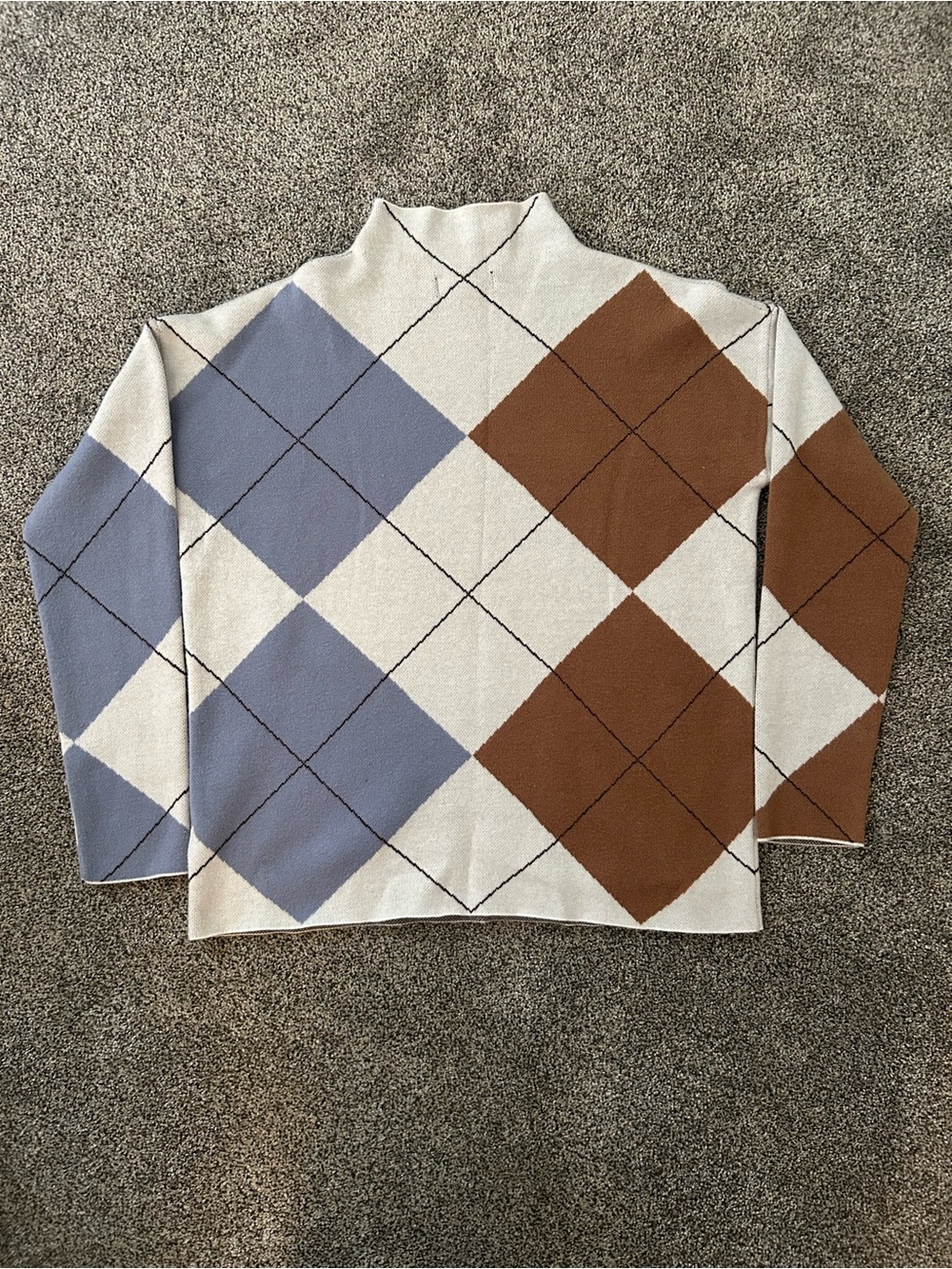 Rachel Zoe Argyle Turtleneck Sweater in Brown, Blue & Cream - Picture 2 of 4
